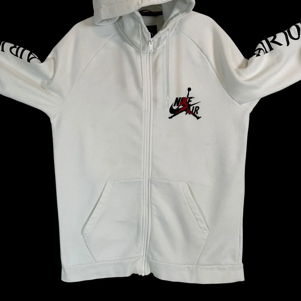 Nike Air Jordan Mens Full Zip Hoodie Large Jumpman Fleece White CK2223 White